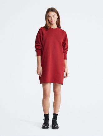 Calvin Klein Womens Archive Logo Fleece Sweatshirt Dress - Red - L