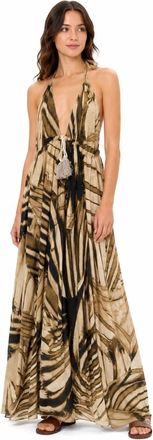 Dixie Kleedjes, Dames, Beige, M, Lange Jurk Met Geometrische Print