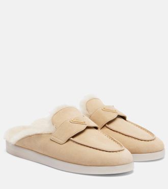 Prada Shearling-lined suede mules