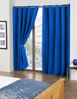 Emma Barclay Cali Eyelet - Woven Thermal Blackout Eyelet Curtains in Blue - Width 90 x Drop 90 (229 x 229cm) - Emma Barclay | TJ Hughes