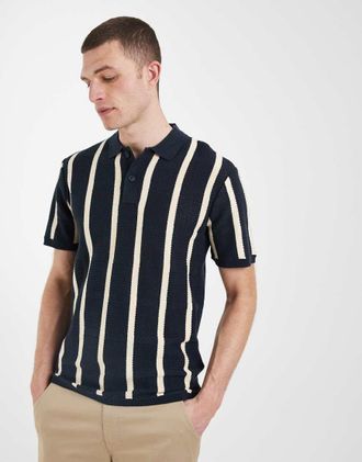 Blend Polo in maglia 100% cotone blu navy a righe