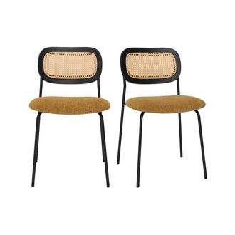 Miliboo Miliboo - Sillas De Dise&ntilde;o De Terciopelo Texturizado Bronce, Metal Negro Y Mimbre (juego De 2) Miranda