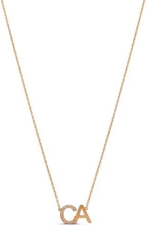 SHYMI Pav&eacute; 2-Initial Pendant Necklace in Rose at Nordstrom