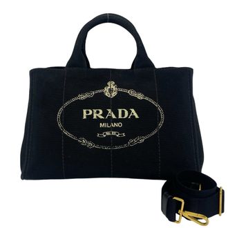 Prada Black Canvas Handbag Shoulder Bag Tote Bag (Pre-Owned)