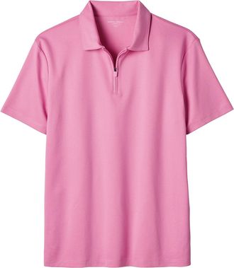CHARLES TYRWHITT Performance Textured Zip-Neck Cotton Polo - Pink Size Large by Charles Tyrwhitt