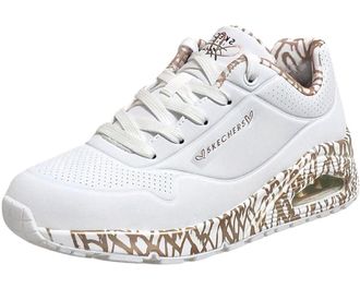 Skechers Womens Uno Love Sneaker, White Durabuck/Rose Gold Print Trim, 6.5 UK