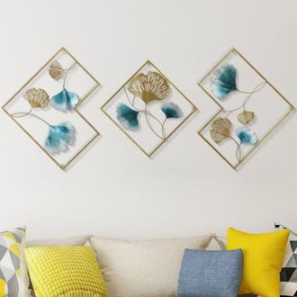 OEM Lot De 3 Mur D&eacute;coratif Bleu Ginkgo Biloba D&eacute;coration Murale Feuille De Ginkgo Dor&eacute; M&eacute;tal Mural D&eacute;cor
