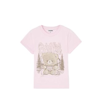 Ganni Baby-fit T-shirt With Forest Teddy