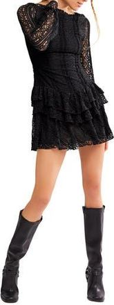 Free People Tabby Lace Long Sleeve Minidress in Black at Nordstrom Rack, Size X-Large