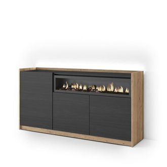 Skraut Home Aparador efecto madera negro y roble 156x37x80cm chimenea efecto fuego