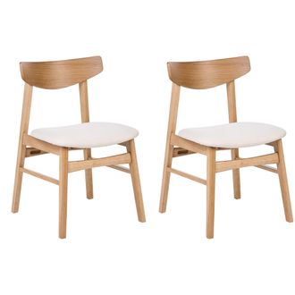 Beliani Conjunto De 2 Sillas De Comedor Retro Sin Reposabrazos Asiento De Tela Blanco Crema Estructura De Madera Marr&oacute;n Claro Smiley
