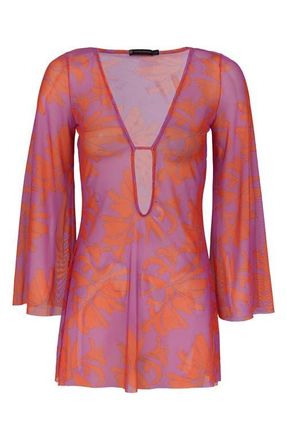 Vix Lidi Long Sleeve Cover-Up Minidress in Pink Multi at Nordstrom, Size Small