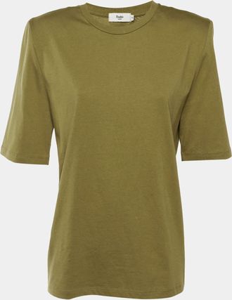 Frankie Shop Olive Green Cotton Structured Shoulder T-Shirt
