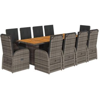 vidaXL Set De Comedor De Jard&iacute;n 11 Pzas Y Cojines Rat&aacute;n Sint&eacute;tico Gris Vidaxl