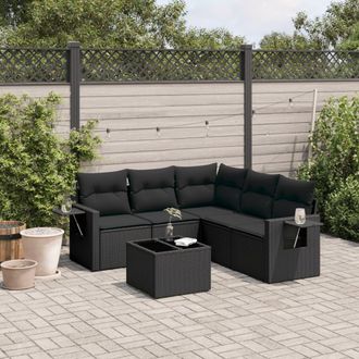 vidaXL Vidaxl - Set De Sof&aacute;s De Jard&iacute;n 6 Piezas Y Cojines Rat&aacute;n Sint&eacute;tico Negro