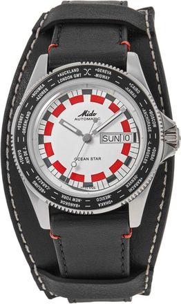 Mido Ocean Star Worldtimer Automatic Silver Dial Leather Strap Mens Watch M026.830.16.030.00