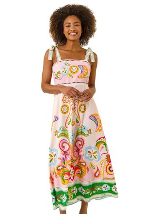 Roman Womens Abstract Print Strappy Midi Dress - Pink - Size 10 UK