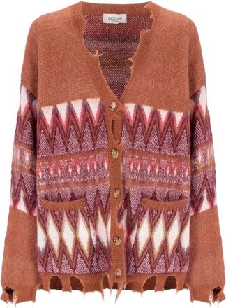 Laneus Cardigan con frange - Marrone