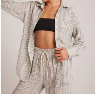 Bella Dahl Oversize Two Pocket Button Down Shirt In Eze Slub Stripe