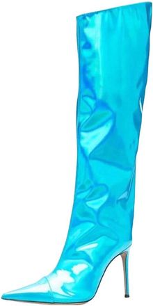 Generic Women High Heel Patent Leather Knee-High Boots Pointed Toe Reflective Design Boots