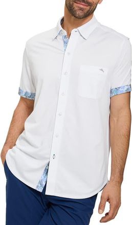 Tommy Bahama San Lucio Valega Happy Hour IslandZone Short Sleeve Cotton Blend Button-Up Shirt in White at Nordstrom, Size Xx-Large