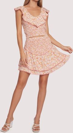 Lost + Wander Coastal Daisies Mini Skirt In Orange White