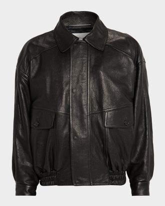 Saint Laurent Mens Grained Leather Blouson Jacket
