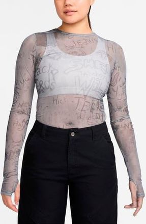 Nike Jordan Print Sheer Long Sleeve Top in Dark Smoke Grey at Nordstrom Rack, Size X-Small