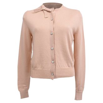 Miu Miu Bow Detail Cardigan in Pink Virgin Wool