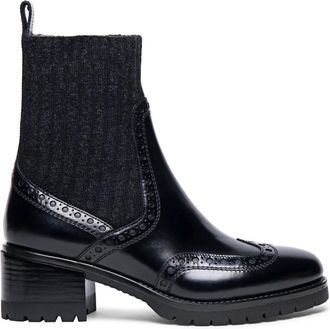Santoni Handgemaakte leren brogue enkellaars - Dames - Laarzen met Hak - Zwart - 39 1/2 EU - Leer - Schoenen