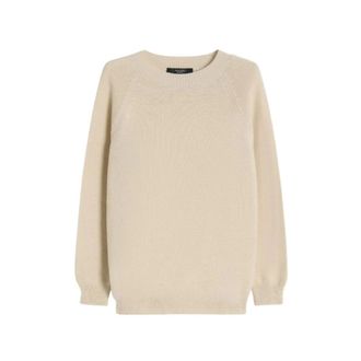 Max Mara Round-neck Knitwear, female, Beige, Size: L Wkdaere Textured Sweater