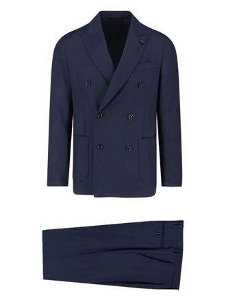 Lardini double-breasted wool suit - Blauw
