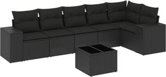 vidaXL Set De Comedor De Jard&iacute;n 7 Pzas Y Cojines Rat&aacute;n Sint&eacute;tico Negro Vidaxl