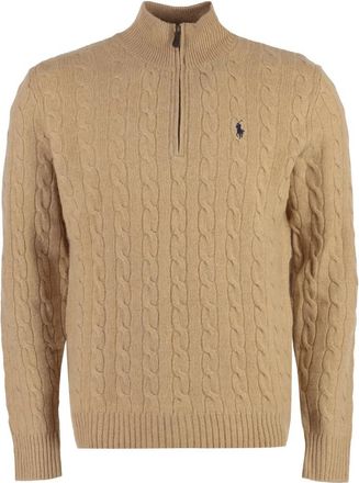 Polo Ralph Lauren Pullover met kabelpatroon van wol en kasjmier - Heren - Vesten met rits - Beige - M - Wol - Hoodies & sweatvesten