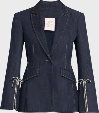 Cinq &agrave; Sept Cheyenne Denim Crystal Bow Blazer