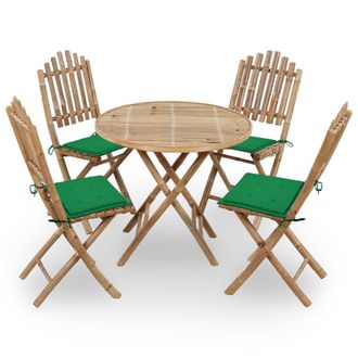 vidaXL 5 Pcs Conj. De Cena Plegable Con Almohadillas Para Bamb&uacute; Afuera