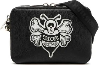 Dior Pre-owned Dior Shawn Stussy Grained Calfskin Double Zip Pouch with Strap Ladies VCIQN3SD5N7NJUKX