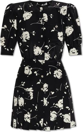 Alessandra Rich Kleedjes, Dames, Zwart, XS, Leer, Bloemmotief jurk