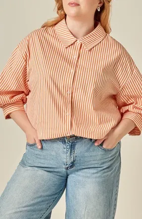 English Factory Striped Balloon Sleeve Shirt in Orange at Nordstrom, Size 1X