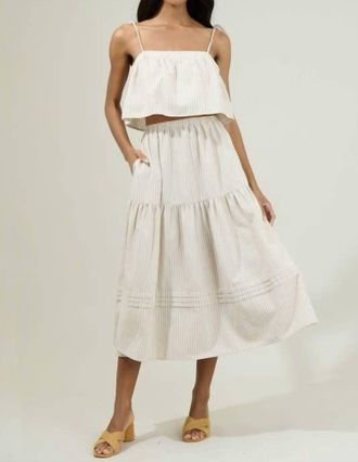 Sugarlips Everlanes Striped Flores Midi Skirt In Tan/white