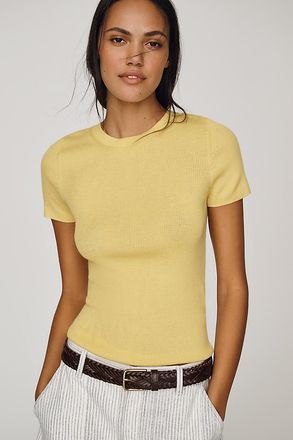 Maeve Markie Fine-Gauge Cashmere Short Sleeve Sweater