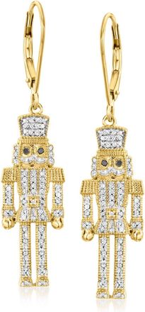 Ross-Simons Black and White Diamond Nutcracker Drop Earrings in 18kt Gold Over Sterling