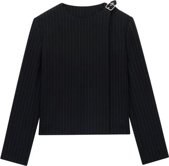 Courr&egrave;ges buckled pinstripe blazer - women - Elastane/Wool - 36 - Black