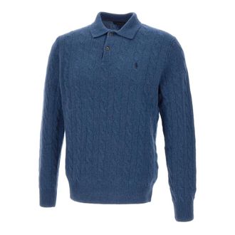 Polo Ralph Lauren Round-neck Knitwear, male, Blue, Size: XL Classics Cable-Knit Sweater