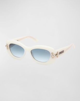 Pucci Filigree Acetate Oval Sunglasses