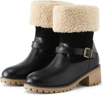 Generic Winter Boots for Women UK Ladies Fur Lined Mid Calf Boots Comfortable Outdoor Chunky Heel Walking Shoes Fashion Warm Snow Ankle Booties