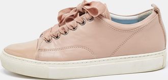 Lanvin Dusty Pink Leather And Patent Cap Toe Low Top Sneakers