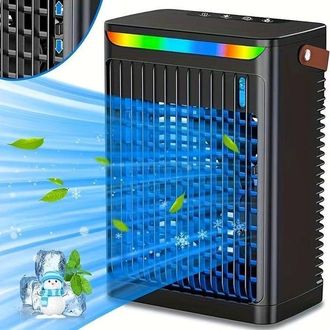 Angel Cerd&aacute; Aire Acondicionado Port&aacute;til, Mini Ventilador Personal, 5 Velocidades, Aire Acondicionado Evaporativo De 680 Ml, 7 Luces Led (negro)