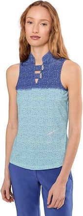 Jamie Sadock Dotted Up Print Sleeveless Polo Womens Clothing Slate Purple : 2XL, Polyester/Spandex