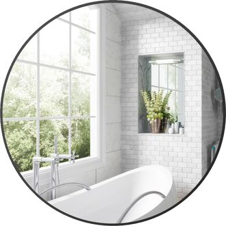 HOMCOM Round Bathroom Mirror - Modern Wall Mirror With Steel Frame - Black | TJ Hughes